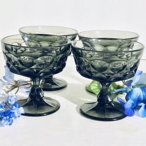 NORITAKE Goblets Perspective Smoke Grey VTG 4 pc Tall Sherbet Footed Stemware